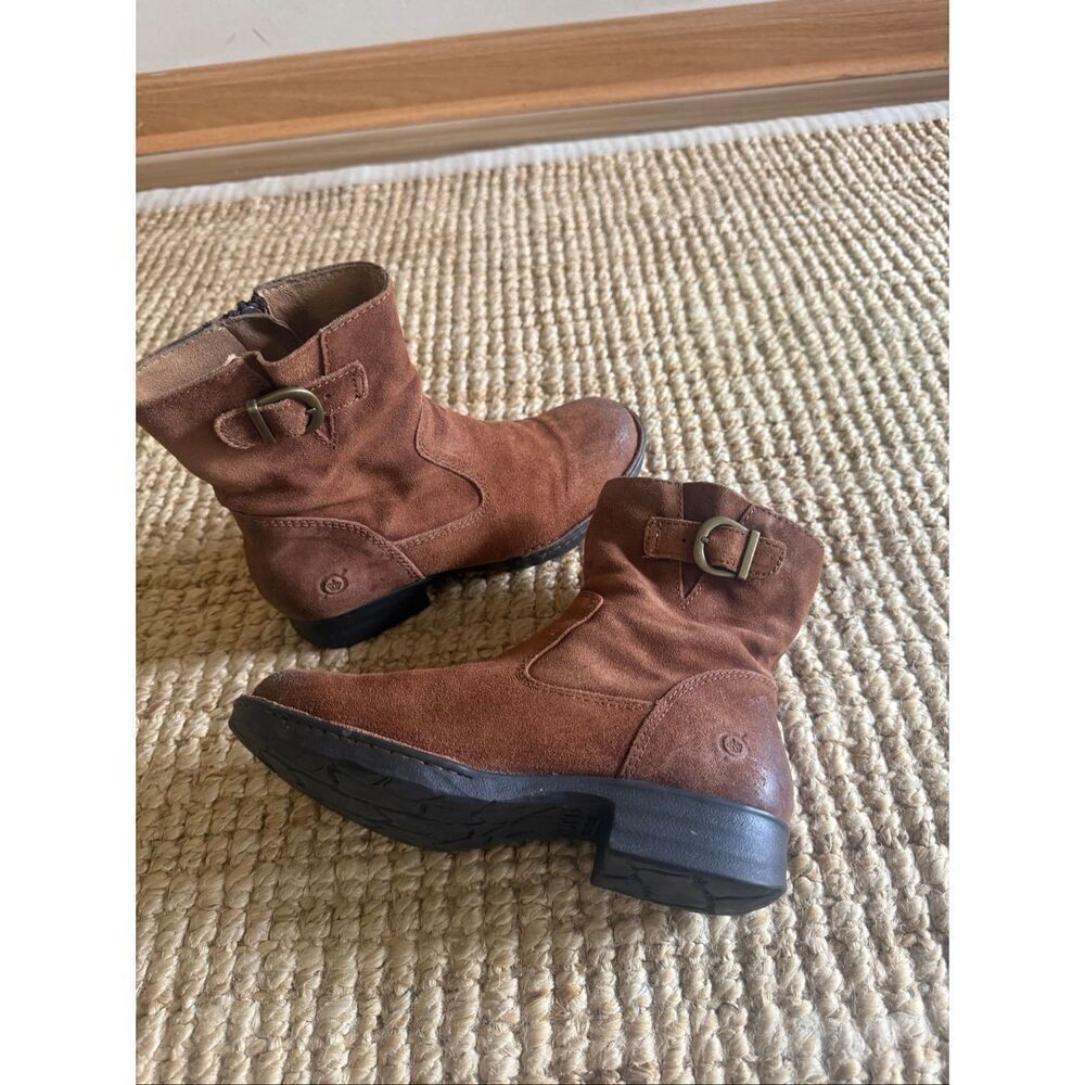 Born Elia Brown Suede Ankle Boots Womens 6М Side Zip Comfort